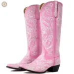 Bottes femme en cuir, style cowboy rose
