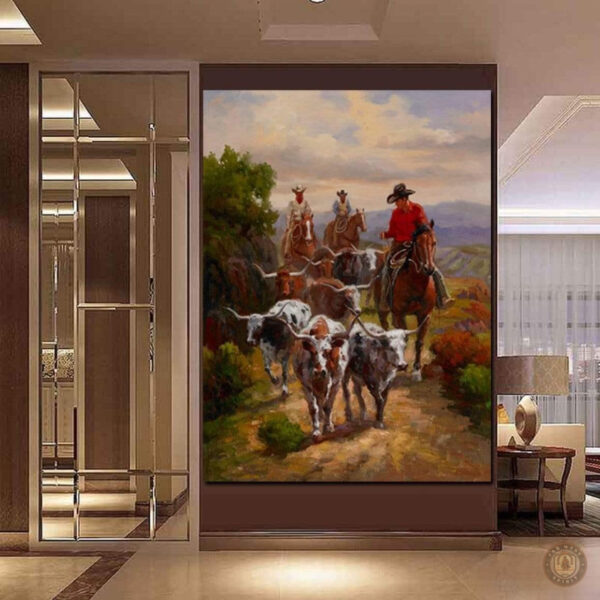 Tableau Bétail Western en peinture décorative