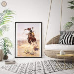 Peinture représentant un cowboy, ambiance western authentique
