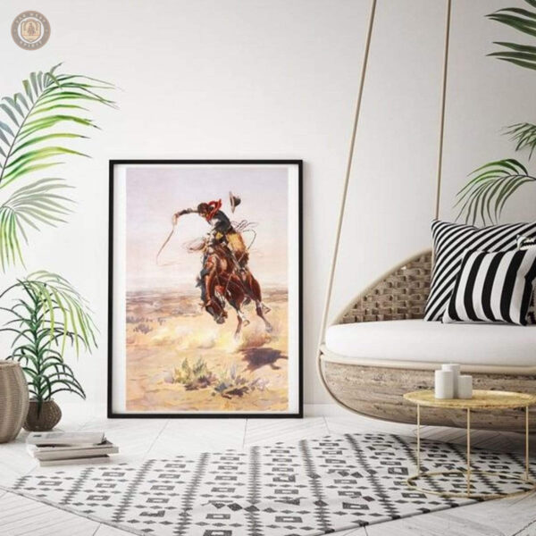 Peinture représentant un cowboy, ambiance western authentique