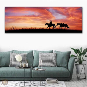 Tableau paysage western avec des couleurs vives et des montagnes