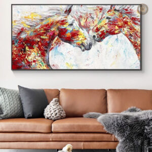 Tableau Peinture Cheval Rouge en style Western