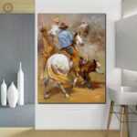 Grand Tableau Western avec une scène de paysage américain
