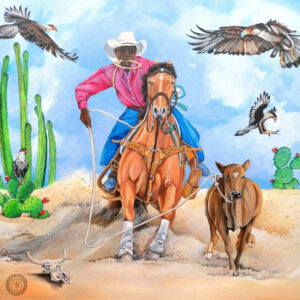 Peinture Western "The Caracaras Cow-Boy" en style vibrant