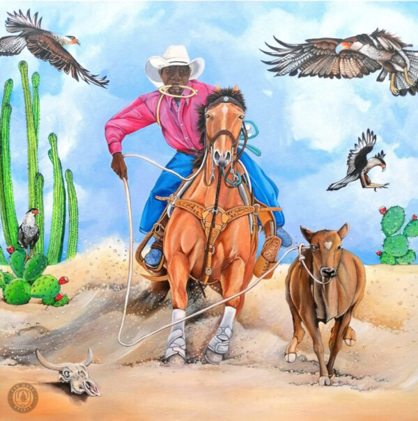 Peinture Western "The Caracaras Cow-Boy" en style vibrant