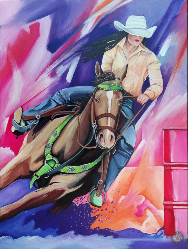 Peinture Western "The Pink Barrel" en couleurs vives