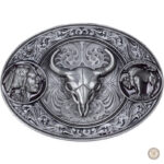 Boucle de ceinture Western avec motif taureau et tête de mort