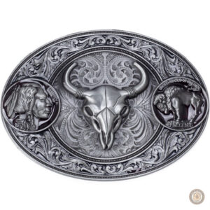 Boucle de ceinture Western avec motif taureau et tête de mort