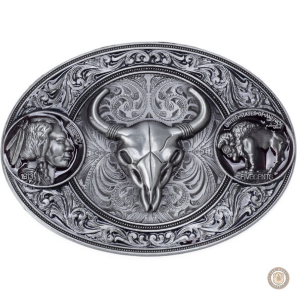Boucle de ceinture Western avec motif taureau et tête de mort