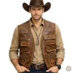 Veste cuir western homme sans manches