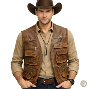 Veste cuir western homme sans manches
