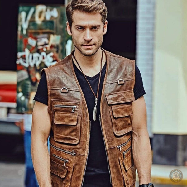 Veste sans manches pour homme en cuir
