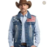 Veste en Jean Drapeau USA pour homme, style western