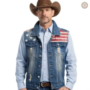 Veste en Jean Drapeau USA pour homme, style western