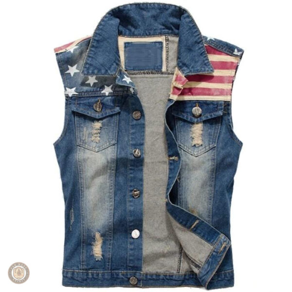 Veste denim avec motif drapeau américain, mode masculine