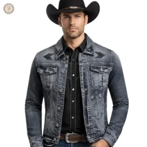 Veste en jean brodée pour homme, style western