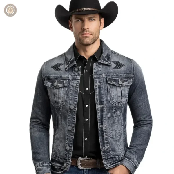 Veste en jean brodée pour homme, style western