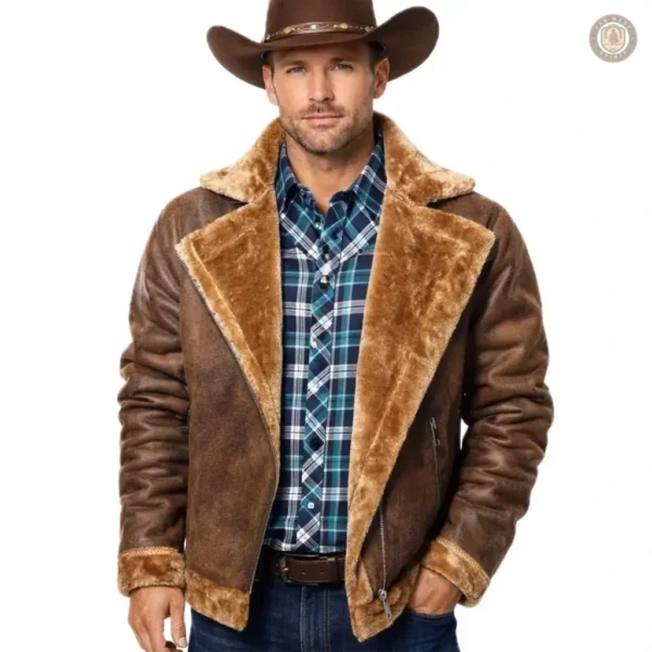 Veste western homme avec col en fourrure