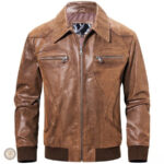 Veste en cuir marron au style western pour homme