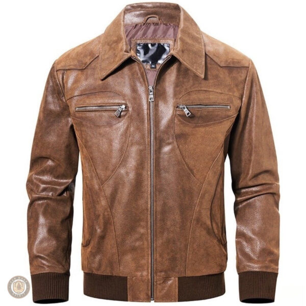 Veste en cuir marron au style western pour homme