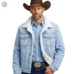 Veste en jean moyen délave style western pour homme