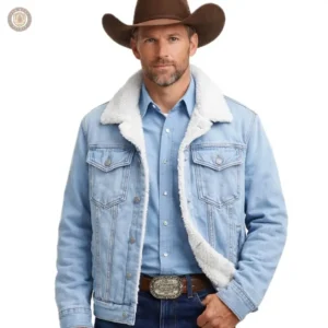 Veste en jean moyen délave style western pour homme
