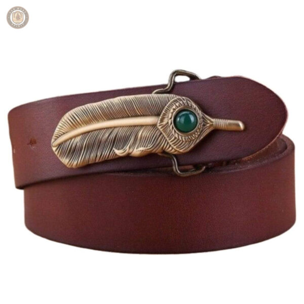 Ceinture cuir western avec motif plume