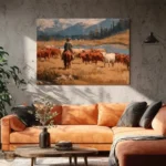 Tableau Western avec scène de cowboy authentique