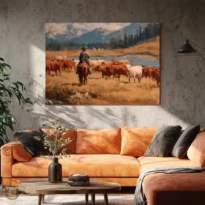 Tableau Western avec scène de cowboy authentique